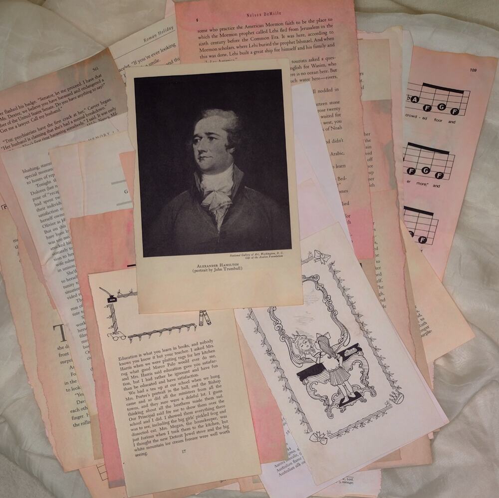 50 Pink Dyed Book Pages, Hand Dyed Papers, Junk Journal Supply